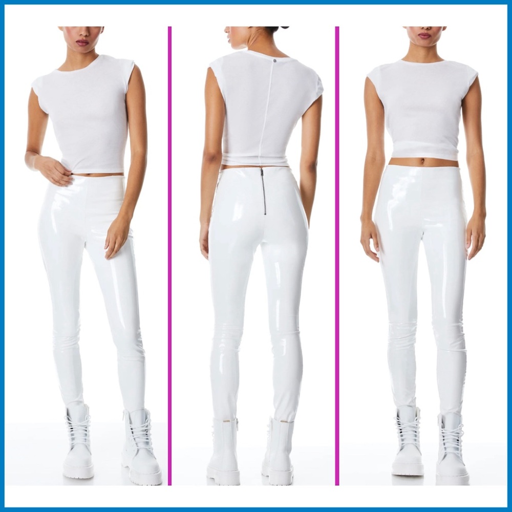 Alice + Olivia Maddox Vegan Leather Off White Skinny Legging Pant - Picture 5 of 16